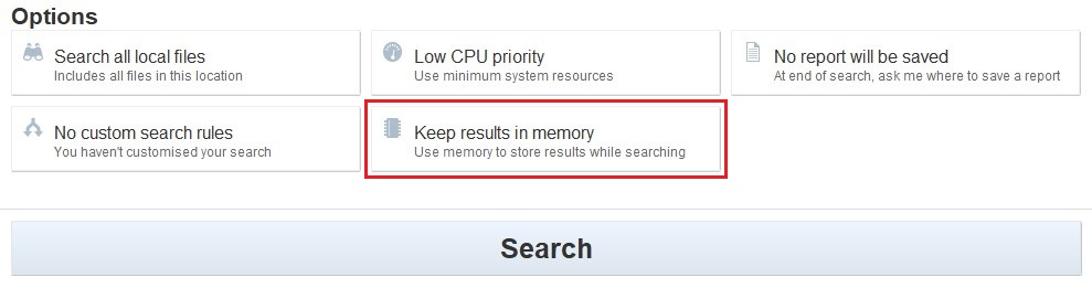Click "Keep results in memory" to set up how results database are stored and handled in Card Recon.
