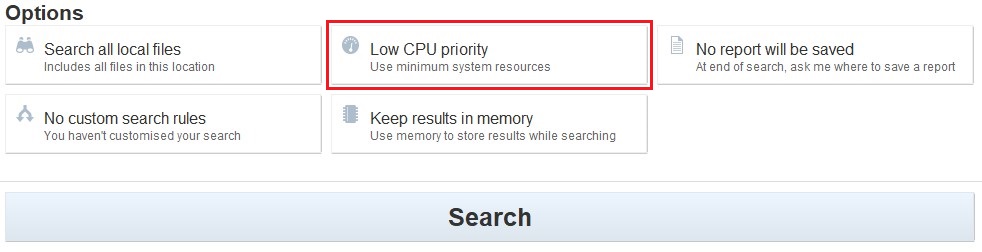 Click on "Low CPU Priority" in the dashboard to manage Card Recon's resource usage.