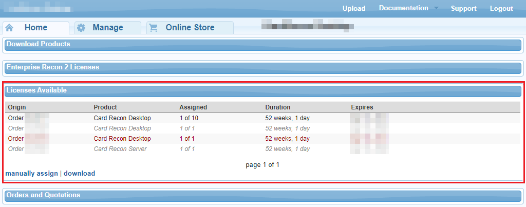 "Licenses available" section in the Ground Labs Services Portal