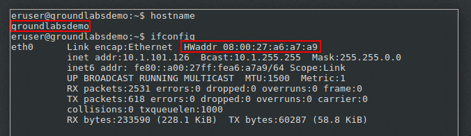 Enter "hostname" and "ifconfig -a" in the terminal to get the host name and MAC address for Unix-like systems.