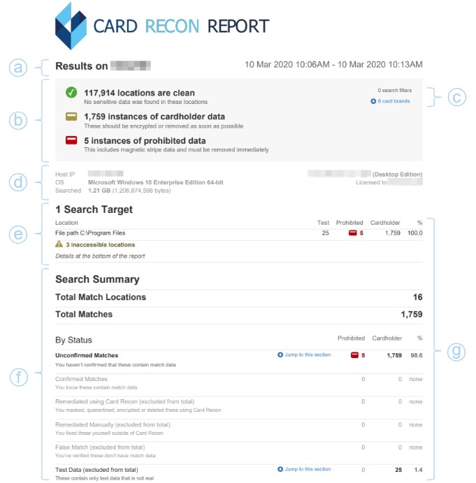 Compliance report summarizing the clean locations, match count, Target count and remediation status of match locations.