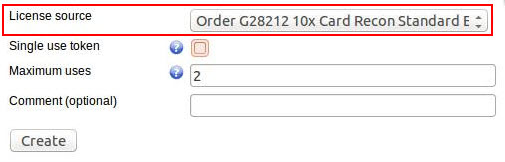 Select a license source attached to the Scan Token in the "Add new scan token" dialog box.