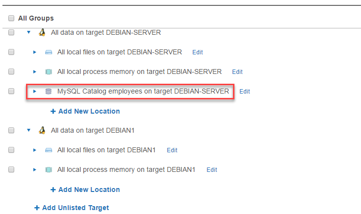 Probe Target to expand and view available locations in Enterprise Recon 2.7.0.