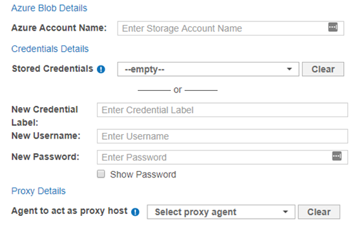 Dialog box to configure the path, credentials and proxy agent for an Azure Blob Target.
