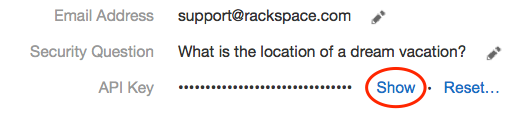 Show API Key in Rackspace Cloud Account Settings page.