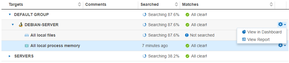 Targets page view for users with Scan, Remediate or Report permissions.