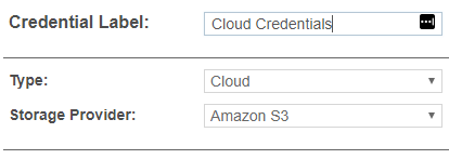 Example of adding an Amazon S3 credential set with the label set to "Cloud Credentials" in the Target Credential Manager.