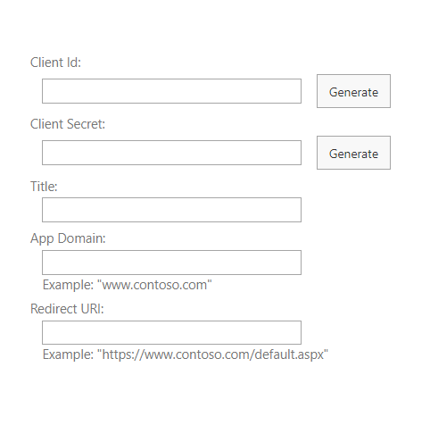 AppRegNew form for SharePoint Add-in Registration