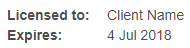 Licensee and expiry date information in the License Details page.