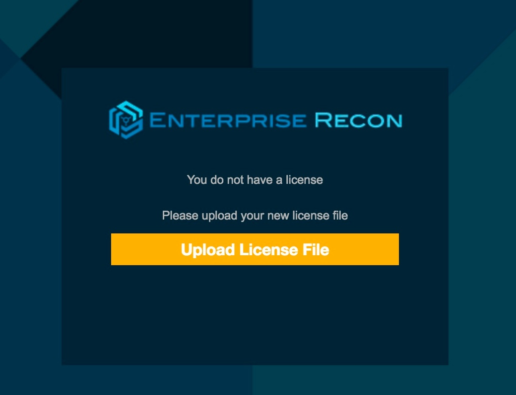 Dialog box to upload a license file to activate Enterprise Recon 2.0.