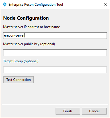 Node Configuration dialog box to configure the Master Server IP address or host name.