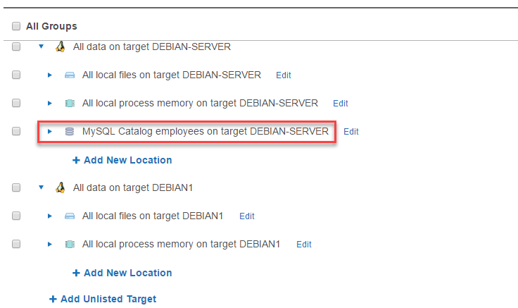 Probe Target to expand and view available locations in Enterprise Recon 2.0.