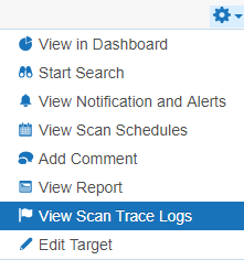 View or save the Scan Trace Log of a specific scan for a Target.