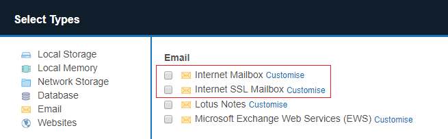 Select an Email Target type to scan.