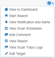 List of options in the dropdown menu for a Target Group or Target.