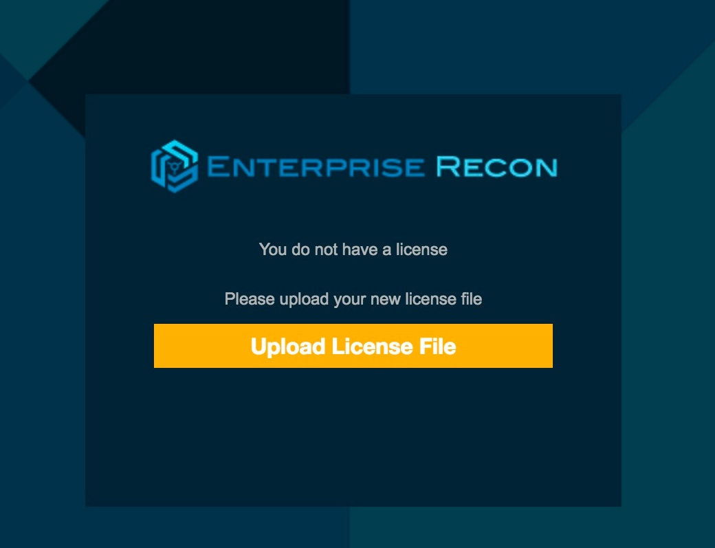 Dialog box to upload a license file to activate Enterprise Recon 2.1.