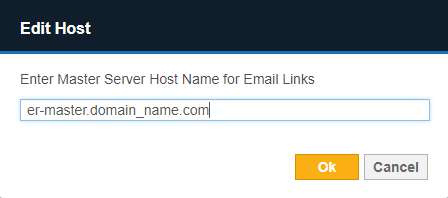Example of Edit Host dialog box with Master Server host name set to "er-master.domain_name.com".