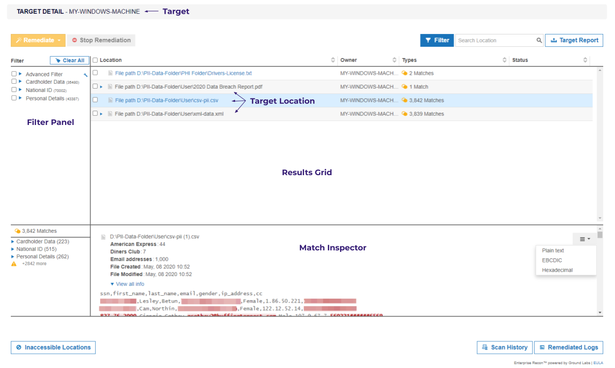 Components in the Investigate page.