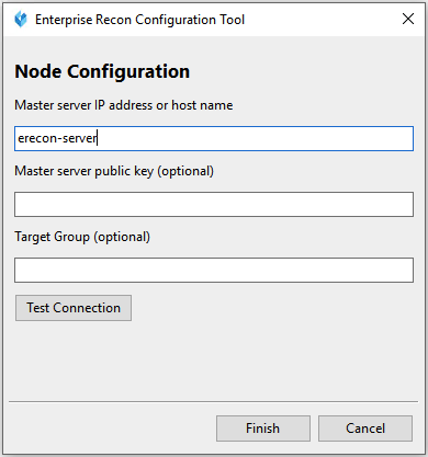 Node Configuration dialog box to configure the Master Server IP address or host name.