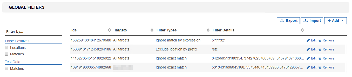 Global Filter Manager page to add, export and import Global Filters.