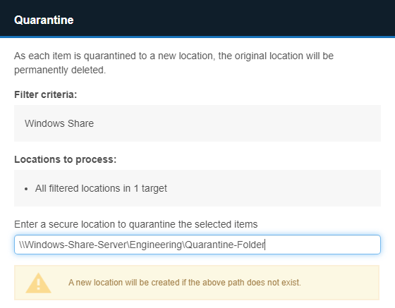 Remediation dialog for Windows Share target in Investigate page.