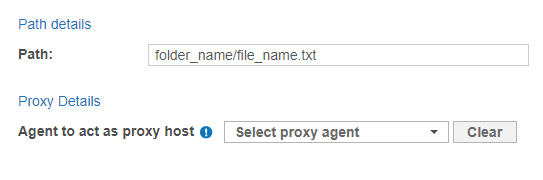 "Network Storage > UNIX File Share" dialog box with the path set to "folder_name\file_name.txt".