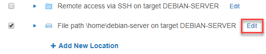 Click Edit next to a Target location in the Select Locations page to update a Target location.