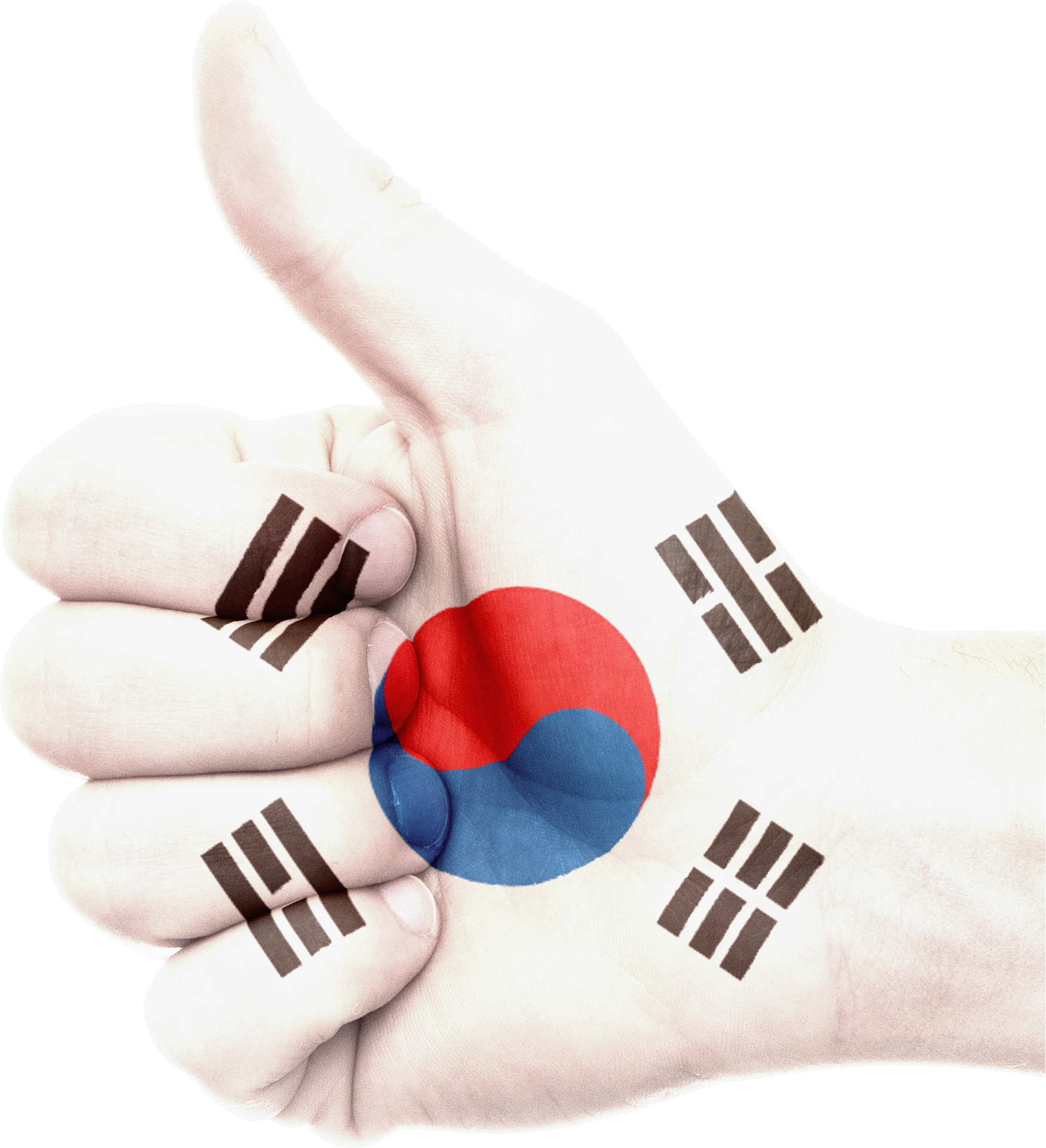 Photo of a hand giving a thumbs up overlayed with the flag of South Korea representing use of personal information in AI