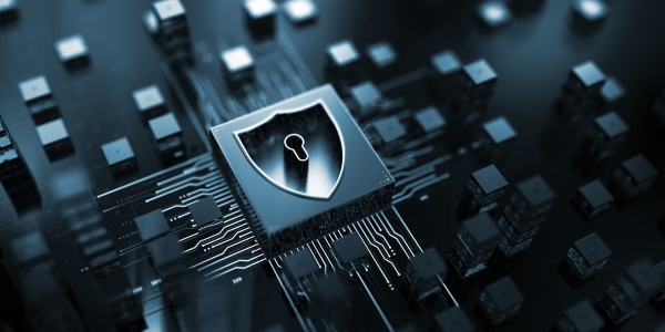 A security shield on a network concept background representing data discovery for ISO27001 compliance